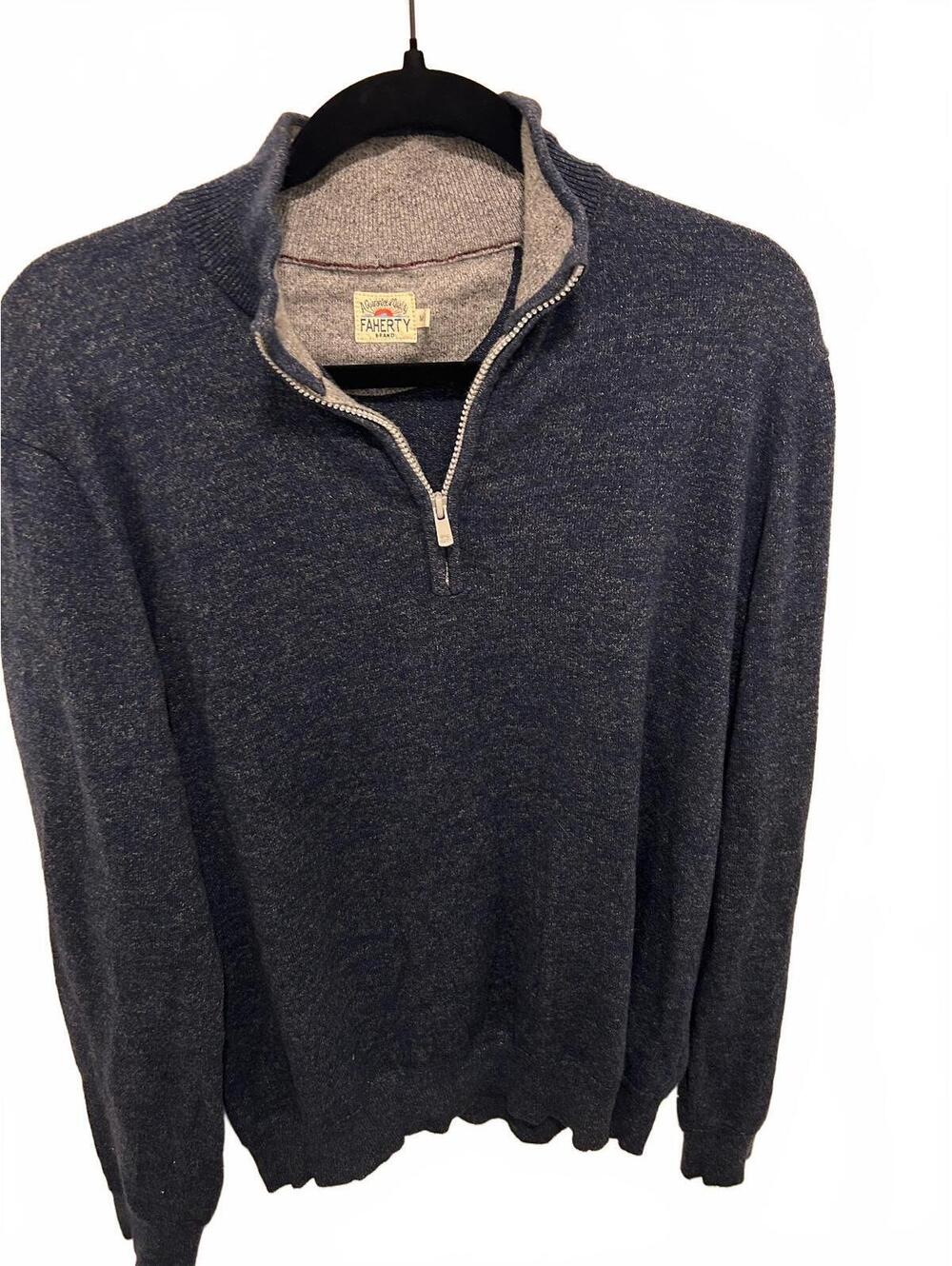 Faherty Brand Men's Navy Blue Half-Zip Pullover Sweater Medium